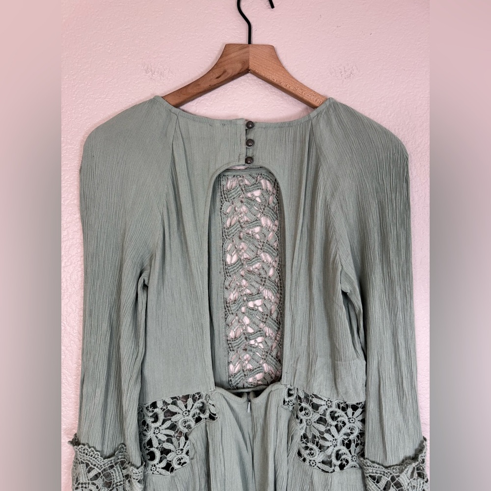 Free People Sunkissed Mini Dress in Light Sage Green size 4 Lace Details $118 - Picture 9 of 12